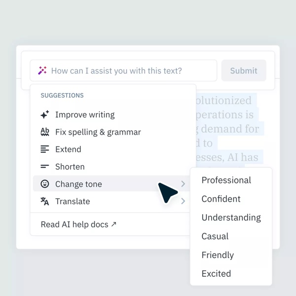 AI Assist - Accelerate content creation and unlock the potential of AI Assist to generate, edit, translate, and polish drafts effortlessly.